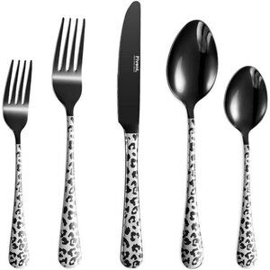 Leopard Black Cutlery Set - 20 pcs - Includes 8 x Spoons, 8 x Forks, 4 x Knife